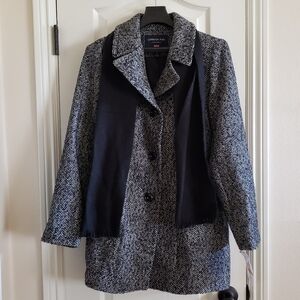 London Fog Women's Black & White Herringbone Wool Blend Coat Size S